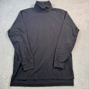 Polo Ralph Lauren Mens Black Cotton Long Sleeve Turtleneck Shirt Red Pony Large